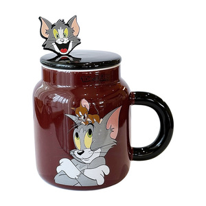 Zuo Mu Tom <b>And</b> Jerry Ceramic Mug <b>With</b> <b>Lid</b> <b>And</b> <b>Straw</b> Handle Reusable Coffee <b>Cup</b> For Home Or Gift - Product Image 4