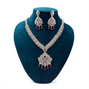 Elegant <b>Silver</b> Plated Ruby Necklace and Earring <b>Set</b> for Women Wedding Classic Floral Design Jewelry <b>Sets</b> - Product Image 4