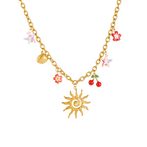 Summer Sun Charm Necklace Gold Plated Stainless Steel Cherry Starfish Pendant O Chain Clavicle Jewelry - Product Image 5