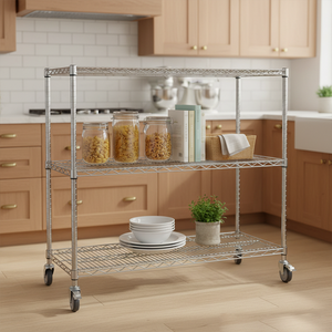 Étagère de rangement à roulettes robuste en acier inoxydable 201, 3 niveaux réglables, anti-rouille, pour <span class=keywords><strong>garage</strong></span> et atelier - Product Image 2