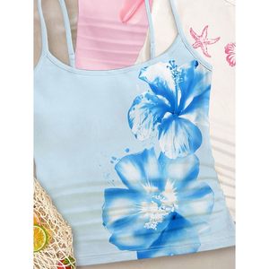 FOXA Women's Tank <b>Tops</b> 3 Pack Spaghetti Strap Floral Print Fitted Summer Camisole Breathable Polyester Knitted <b>Top</b> - Product Image 2