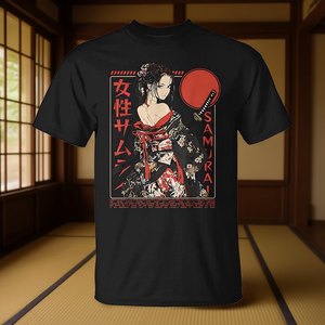 T-shirt unisexe noir pour adulte, motif guerrier samouraï Waifu Girl japonais Ukiyo E Manga - Product Image 3