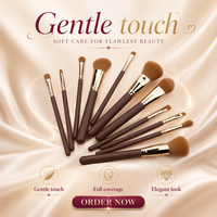 Ensemble de 12 pinceaux à maquillage esthétiques couleur chocolat brun, logo personnalisé, manche en bois écologique, fibres synthétiques vegan, pinceaux pour le visage et les yeux