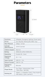 Du Lịch Xách Tay Ngân Hàng Điện Sạc Di Động LED Hiển Thị Kỹ Thuật Số Lốp Không Khí Inflator Xách Tay Mini Máy Nén Khí Xe - Product Image 5