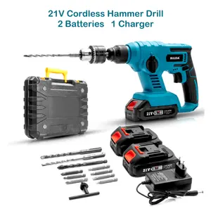 21V Lithium Battery Powered Impact Chargeable Drill For Concrete Cordless Hammer Drill With 2 Batteries And Charger