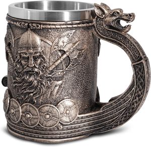 Ottalent Noric Viking Ship Draon <span class=keywords><strong>Drakkar</strong></span>, Taza de Cerveza Resistente a Golpes, Revestimiento de Acero Inoxidable, Color Bronce, Taza de Café Coleccionable de Guerrero - Product Image 2
