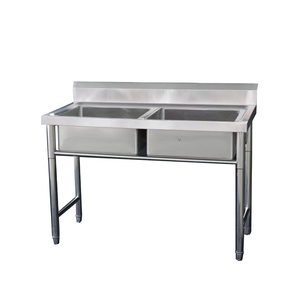 อ่างล้างจานสแตนเลสแบบสองหลุมสำหรับงานจัดเลี้ยงเชิงพาณิชย์ รุ่น VCT-06 ผิวขัดเงา เคลือบด้วยผงเกรดอาหาร พร้อมร่องระบายน้ำ - Product Image 6