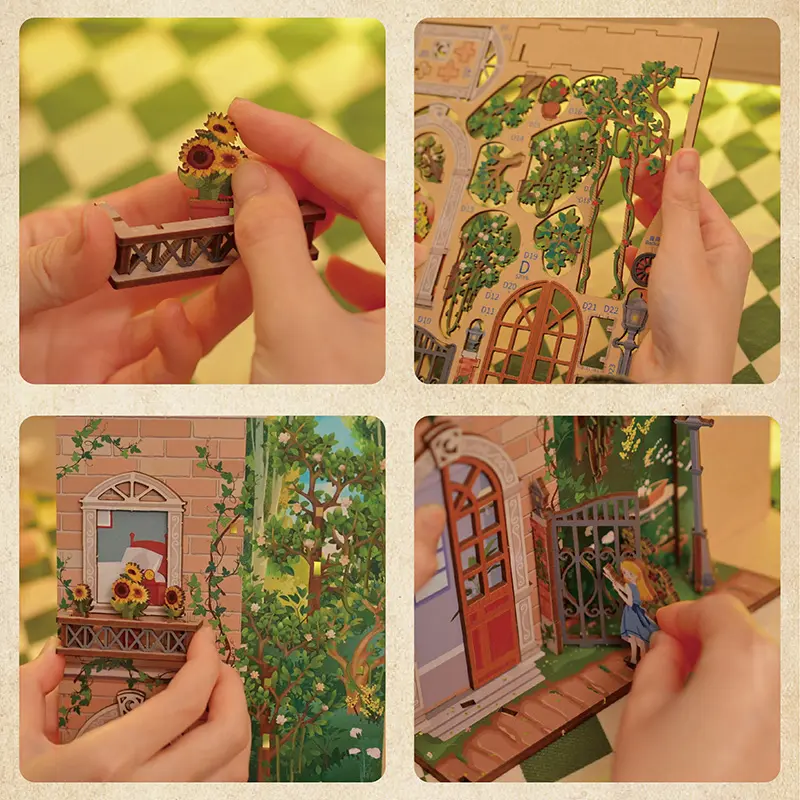 Tonecheer O Jardim Secreto Montar Brinquedos Bookends 3D Madeira DIY Miniatura Casa Livro Nook