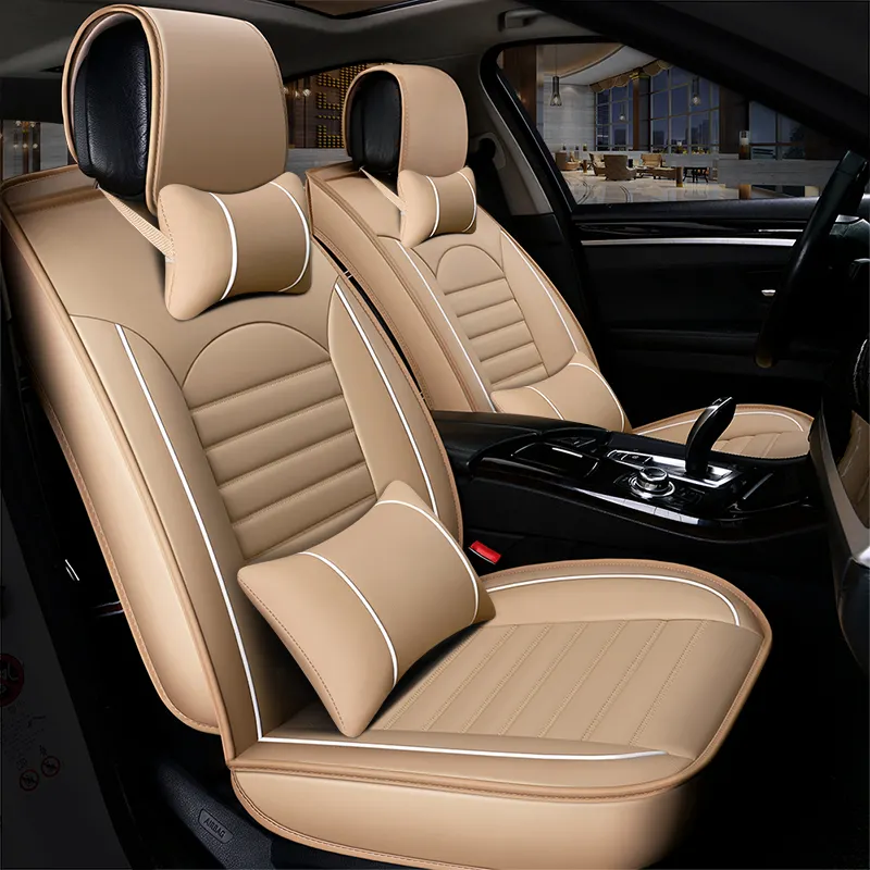 Wholesale Luxury Universal PU leather 5d Full Car Seat Cover Leather Front And Rear Best Quality Waterproof Leather with pillow