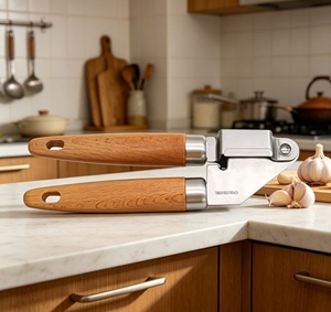 Presse-ail en acier inoxydable avec manche en bois de plage, vente en gros <span class=keywords><strong>d</strong></span>'usine, gadgets de cuisine - Product Image 3