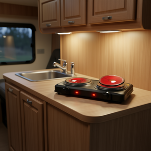 Placa Calefactora Eléctrica Portátil de 2000W con Doble Quemador, Superficie de Vidrio Cerámico, Control de Temperatura Gradual para Hogar, RV, Campamento y Cocina - Product Image 2