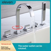 Robinet de baignoire encastré gris bronze tout cuivre à double poignée, ensemble cinq pièces avec douchette de salle de bain rotative