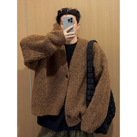 Einfarbiger Polyester-Strickpullover für Herren, großer V-Ausschnitt, Cardigan, normale Ärmel, lockere Passform, atmungsaktiv, für den Winter, High-End-Stil, trendig