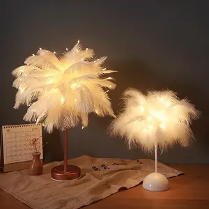 Light Gold European Style Modern Feather Lamp Home Decor Light Modern Luxury Ostrich Feather Table Lamp For Hotel Bedroom Living