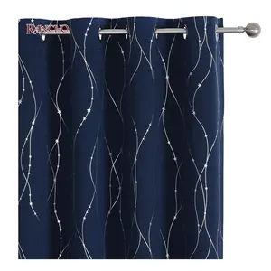 Hot Selling 100% Polyester Europe Style Grommet Blackout Foil Silver Print Curtain For Company