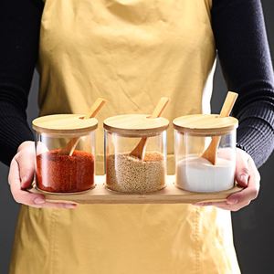 Transparent Bamboo Wooden Lid Seasoning <b>Jar</b> Set High Borosilicate Glass Bottle Moisture-proof <b>Kitchen</b> Food <b>Storage</b> Parties - Product Image 1