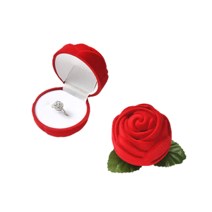 Red Rose Shaped Velvet <b>Ring</b> <b>Box</b>, Custom Logo Romantic Proposal Engagement <b>Ring</b> <b>Box</b>, Flocked Rose Jewelry <b>Gift</b> <b>Box</b> - Product Image 1