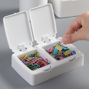 Mini Desktop Organizer <b>With</b> <b>Lid</b> Double Compartment Stackable Storage <b>Box</b> For Stationery And <b>Small</b> Items - Product Image 2