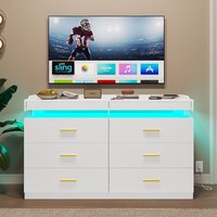 Commode bébé blanche haute brillance commode avec lumière led pour chambre à coucher, commode 6 tiroirs haute brillance avec rangement