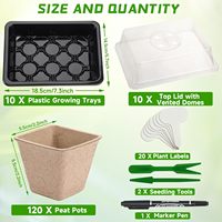 Lot de 10 plateaux de démarrage de semis Tasses de pépinière Kit de plateau de démarrage de graines avec 120 pots de tourbe Plateau de culture de plantes en plastique avec dômes