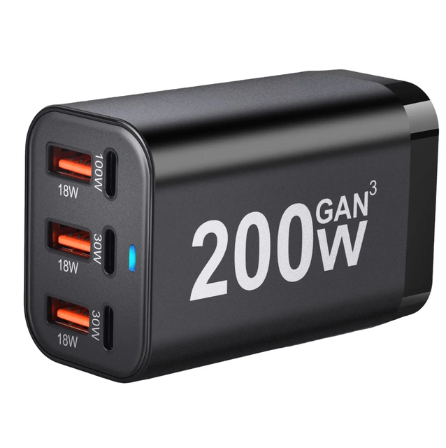 GaN USB-C PD 200W Fast Charger with Power Bank for Mobile Phone and Laptop
