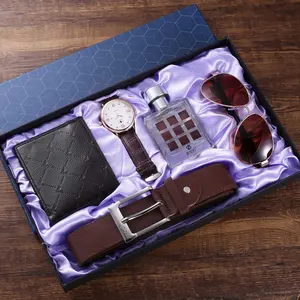 Fashion Trend Classic Gift Set Full Diamond Belt Watch+Belt+Glasses+Perfume+Wallet 5pcs/set