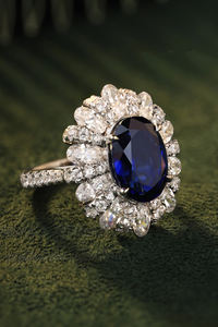 Bague en saphir bleu ovale de haute qualité, bijoux vintage tendance, pierre cultivée en laboratoire - Product Image 2