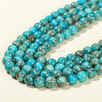 Perles de turquoise d'Afrique du Sud en vrac, rondes, bleu-vert, avec matrice, pour la fabrication de bijoux, vente en gros