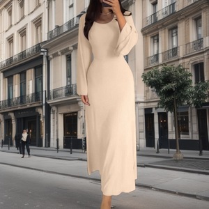 Abito <span class=keywords><strong>Lungo</strong></span> da Donna a <span class=keywords><strong>Maniche</strong></span> <span class=keywords><strong>Lunghe</strong></span> <span class=keywords><strong>con</strong></span> Scollo Rotondo, Tinta Unita, Vita Alta, <span class=keywords><strong>Spacco</strong></span>, Stile Casual Autunnale, <span class=keywords><strong>Vestito</strong></span> <span class=keywords><strong>Lungo</strong></span> a Trapezio per Signore - Product Image 3