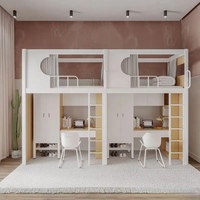 Lit superposé en acier robuste moderne pour dortoir, avec armoire et bureau intégré, pour l'école et l'hôtellerie