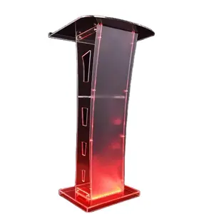 讲台支架，亚克力讲台讲坛透明讲台支架-优雅有机玻璃设计7色发光二极管地板站立讲台