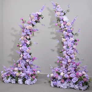 สีม่วงสีจัดงานแต่งงานดอกไม้ตาราง Runner ตกแต่งงานแต่งงานดอกไม้แถวตาราง Runner ดอกไม้ประดิษฐ์