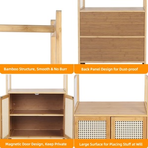 Extra-large bamboo clothes <b>rack</b>, heavy-duty coat <b>rack</b>, wardrobe with storage <b>shelves</b>, shoe <b>rack</b> - Product Image 5