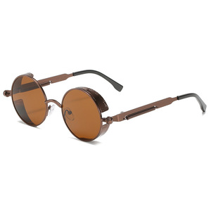 Rétro rond <span class=keywords><strong>Steampunk</strong></span> UV400 lunettes de soleil Cool jaune métal cadre coupe-vent Design nouveau personnalisé fête mode Gafas - Product Image 2