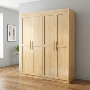 Modern Wooden Wardrobe <b>With</b> Shaker <b>Doors</b> Freestanding Bedroom <b>Storage</b> <b>Cabinet</b> Scandinavian Design Large Capacity - Product Image 4