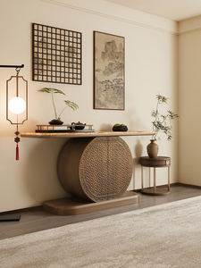 Mesa Consola de Madera Maciza Estilo Chino con Mármol, Almacenamiento Oculto Móvil para Sala de Estar, Mueble de Entrada con Diseño Creativo - Product Image 2
