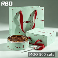 Ensemble d'emballage cadeau personnalisé avec impression de marque, ruban rouge, sac en papier, boîte cadeau, boîte en métal ronde, chocolat, dessert, bonbons, gâteau, logo personnalisé