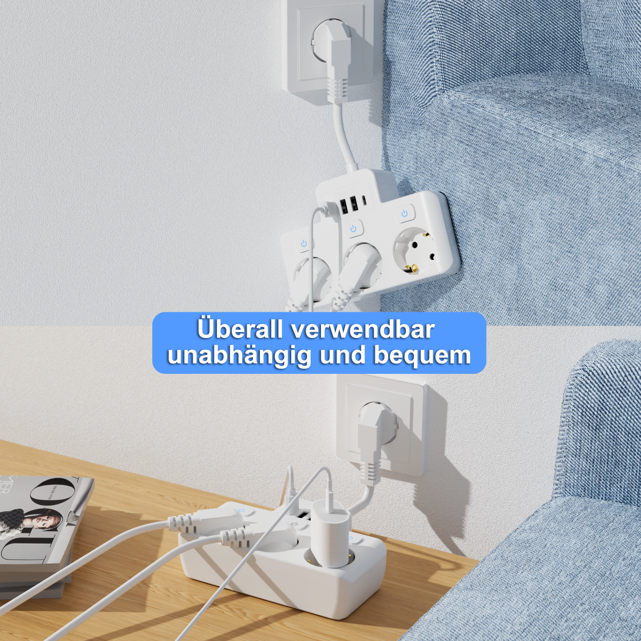 3-Outlet EU Power Strip with Individual Switches – CE & RoHS Certified Extension Socket - View 2