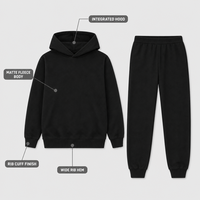 Ensemble de survêtement noir personnalisé pour homme – Qualité supérieure, deux pièces, tricot uni, à capuche, manches longues, poignets côtelés, pour tenue décontractée