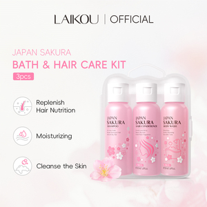 Laikou Nhật Bản <span class=keywords><strong>Sakura</strong></span> tắm chăm sóc tóc 3pcs du lịch Kit axit amin dầu gội điều hòa Gel tắm rửa cơ thể - Product Image 2
