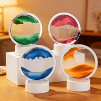 Lampe LED 3D à sable mouvant, paysage artistique, en verre circulaire, effet de fond de mer, cadre de sable fluide, lampe de bureau à capteur tactile pour la maison