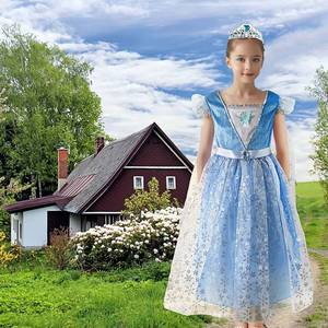 Robe de princesse bleue Elsa pour filles, magnifique robe de fête pour enfants - Product Image 1