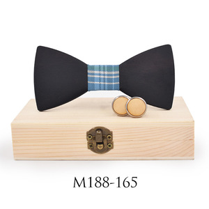 Ensemble de nœuds <span class=keywords><strong>papillon</strong></span> et boutons de manchette <span class=keywords><strong>en</strong></span> <span class=keywords><strong>bois</strong></span> pour homme, noir et simple, peut être utilisé pour les mariages et les fêtes - Product Image 6
