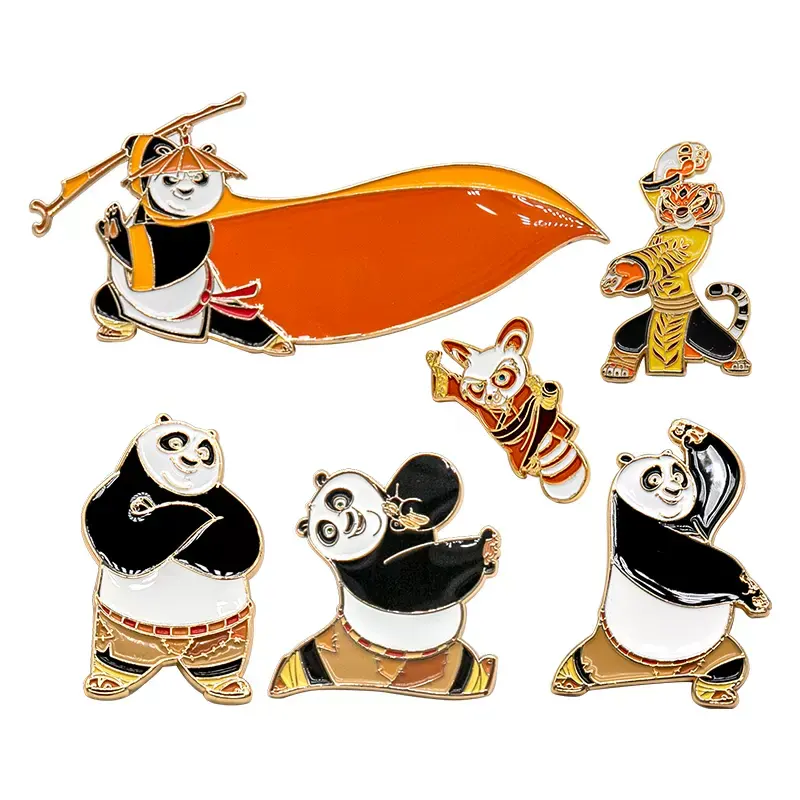 Pinos de esmalte para desenho animado, desenho personalizado de fábrica profissional Kung Fu Panda mestre tigre artes marciais moda legal