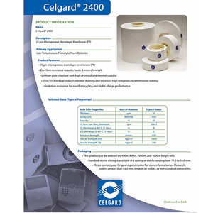 Separador de Batería de Polipropileno Monocapa Celgard 2400 de 25umT para Materia Prima de Baterías - Product Image 5