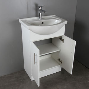 Meuble-lavabo autoportant blanc moderne avec vasque <span class=keywords><strong>en</strong></span> céramique incurvée intégrée, armoire de rangement à double porte pour petite salle de bain - Product Image 4
