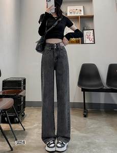 Nuevo estilo para mujer 2023 Otoño e Invierno terciopelo grueso de cintura alta pantalones vaqueros de pierna ancha transpirable cintura media para adolescentes - Product Image 2