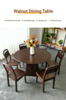 La table ronde extensible de style vintage et minimaliste, idéale pour les rassemblements de groupe, convient aux maisons, hôtels et restaurants.