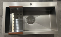 Évier de cuisine moderne de luxe de style coréen 860/960 mm fait main à cuve unique en acier inoxydable 304 noir mat à poser avec trou de vidange de 185 mm