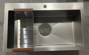 Lavello da <span class=keywords><strong>Cucina</strong></span> Moderno di Lusso Stile Coreano 860/960mm Fatto a Mano, Vasca Singola in Acciaio Inox 304 <span class=keywords><strong>Nero</strong></span> <span class=keywords><strong>Opaco</strong></span> da Appoggio con Foro di Scarico da 185mm - Product Image 3